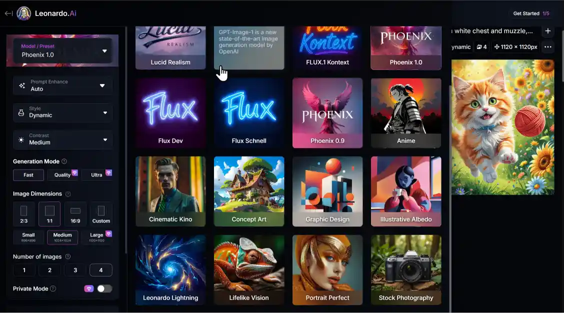واجهة اختيار النماذج الفنية المدربة في Leonardo.Ai
